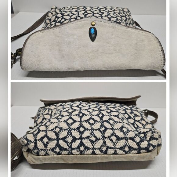 Clea Ray Bohemian Crossbody Bag Canvas And Calf Hair Leather Fur - Picture 4 of 8